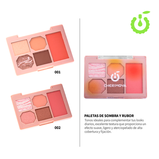 [CHE002]  Paleta de sombras de/para ojos + Rubor 2 en 1 CHERIMOYA___PACK X12