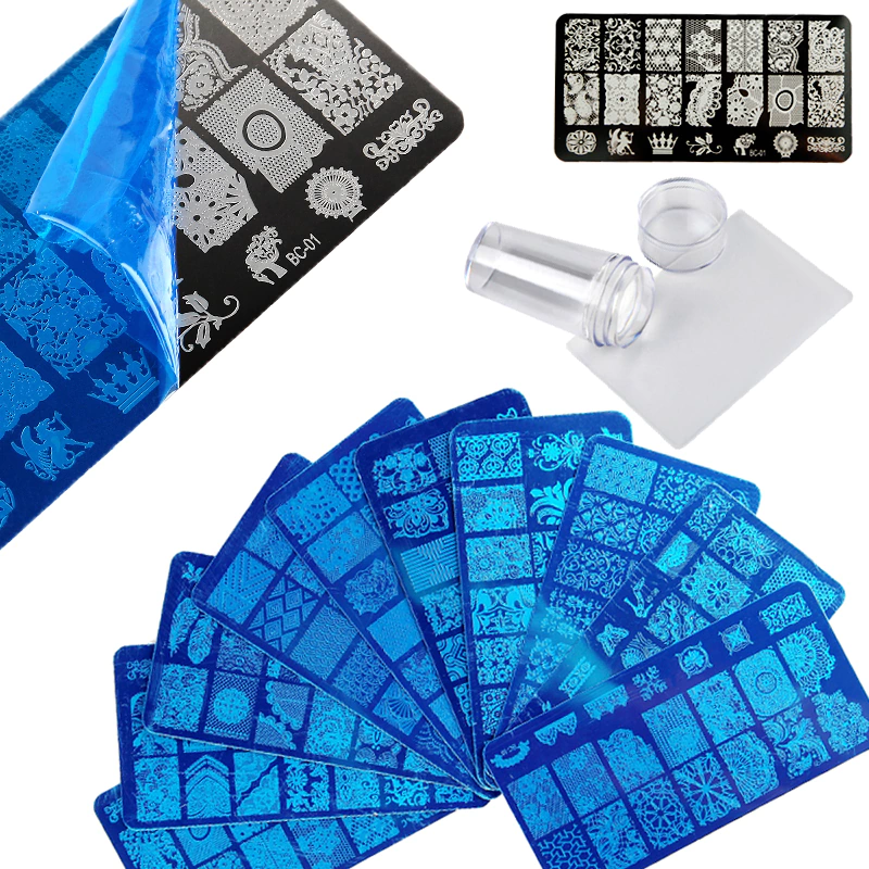 [PL-17003] Placa de stamping para uñas azul chico