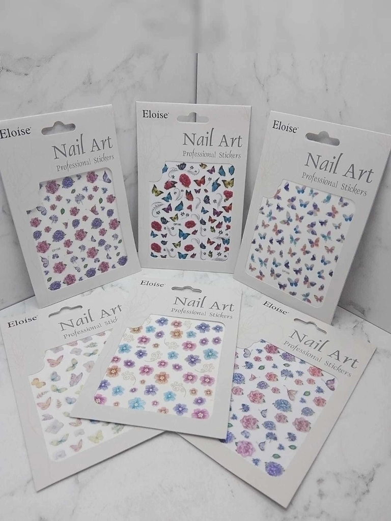 [PL-260018] planchas de Stickers adhesivos mariposas flores Eloise decoración para uñas Nails Art ___ PACK X10