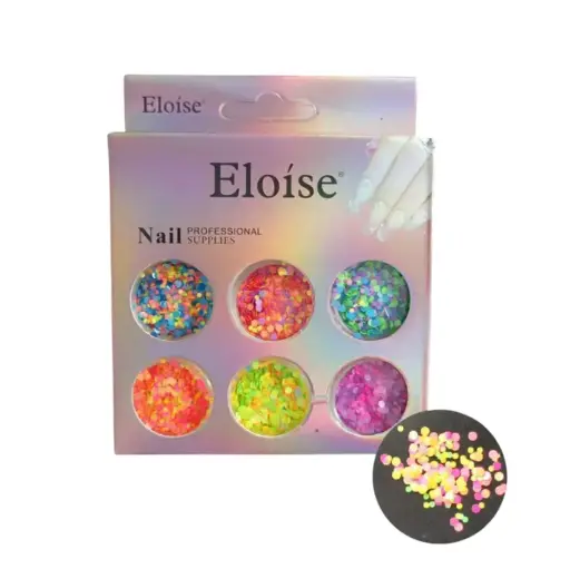 [PL-SPC] blister X6 colores strass glitter brillo en polvo para uñas decoración Eloise