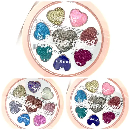 [PY-400]  Sombras de/para Ojos con Glitter corazón SHINE X8 tonos FEBBLE