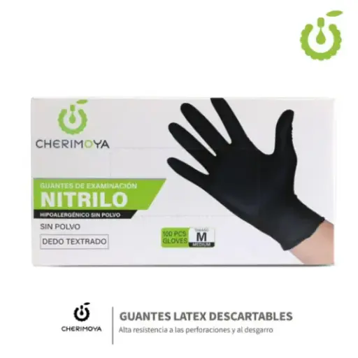 [BH003292] Guante nitrilo negro talle M x100u extra resistente CHERIMOYA___PACK X10