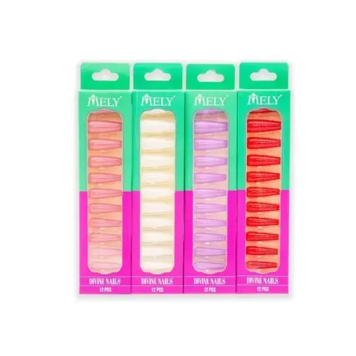[PM-J7BM2N] Uñas postizas decoradas brillitos forma coffin X12U MELY___ PACK X12PCS