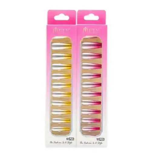 [PM-3695] Uñas postizas decoradas metalizadas forma coffin X12U MELY___ PACK X12PCS  