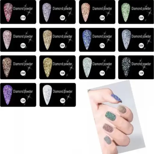 [PM-G777]  Polvo diamond powder para uñas MELY___ PACK X6PCS   