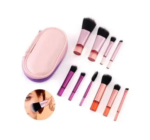 [PL-5742] 10 Mini Brochas De Maquillaje De Viaje Con Bolsa