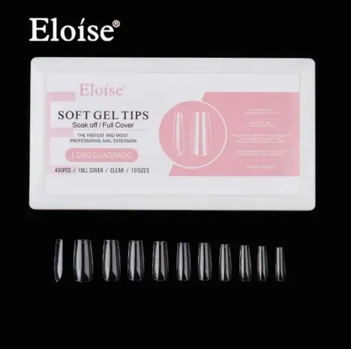 [PE-JPA1 LCU480] Tips soft gel LONG CUADRADO x480 en caja ELOISE 