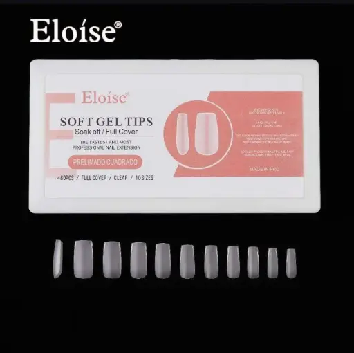 [PE-JPA1 PCU480] Tips soft gel PRELIMADO CUADRADO x480 en caja ELOISE