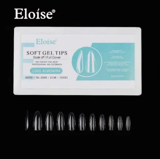 [PE-JPA1 LA480] Tips soft gel LONG ALMENDRA x480 en caja ELOISE