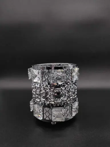 [PL-71116] porta pinceles plateado con diamantes