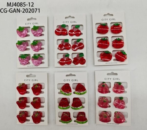 [PG-MJ4085-12] mini broches de pelo frutitas city girl – 6pcs