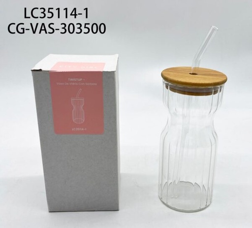 [PG-LC35114-1] vaso de vidrio con tapa y sorbete city girl – 350ml