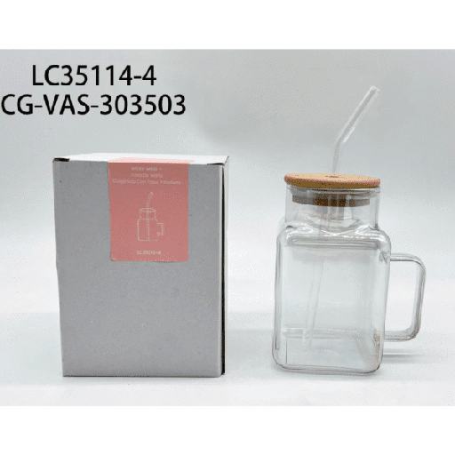 [PG-LC35114-4] vaso de vidrio con tapa y sorbete city girl – 620ml