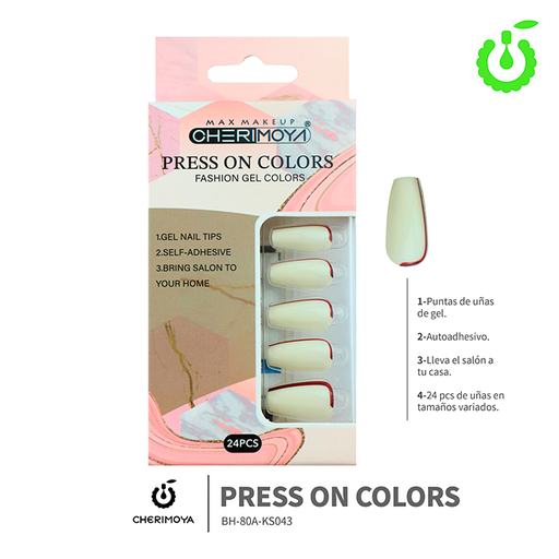 [BH-80A-KS] Set X24 press on uñas autoadhesivas coffin CHERIMOYA___PACK X12