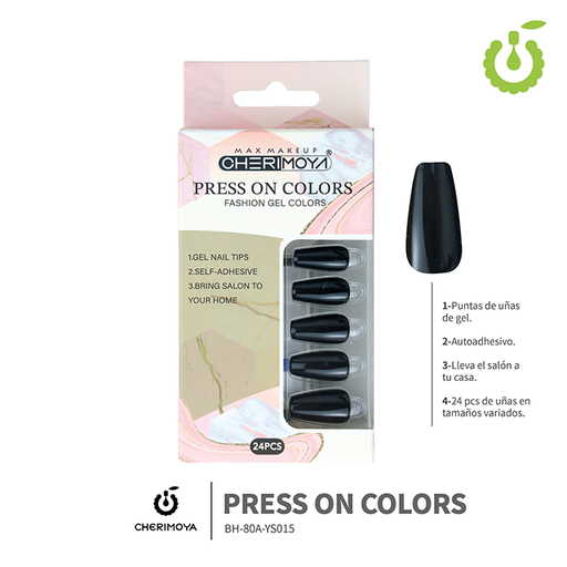 [BH-80A-YS] Set X24 press on uñas autoadhesivas coffin brillo CHERIMOYA___PACK X12