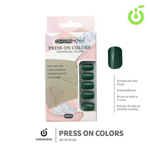 [BH-69-YS] Set X24 press on brillo cuadrado uñas autoadhesivas CHERIMOYA___PACK X12
