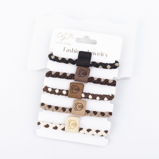[PG-B-4110-2-Z] Colitas Para pelo cabello Marron Con Ositos x5 Unidades- City Girl